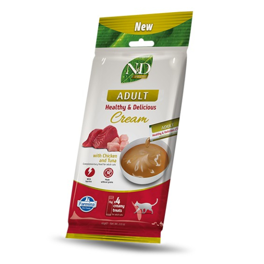 N&D PRIME CAT CREAM - кремообразни 
лакомства с Пиле и Риба Тон, сашета 4х15г -  - Zoolink