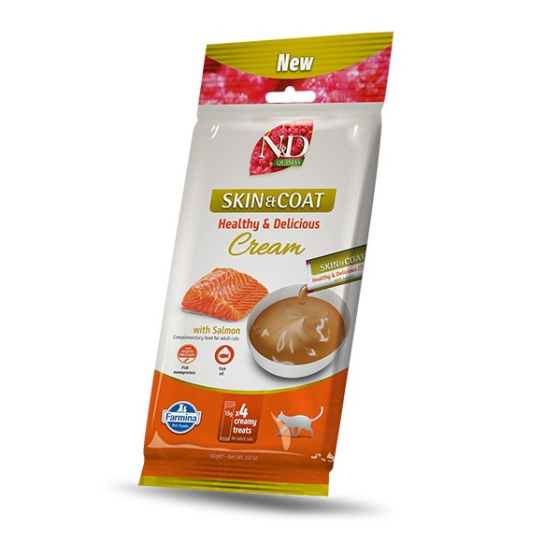 N&D QUINOA CAT SKIN&COAT CREAM - кремообразни лакомства със Сьомга, сашета 4х15г -  - Zoolink
