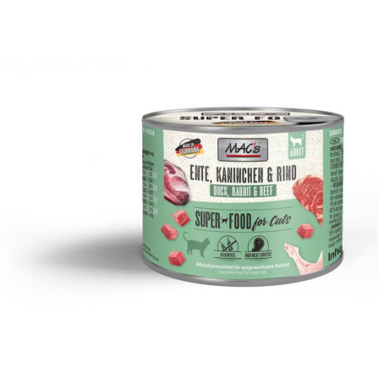 MAC'S CAT ADULT - за пораснали котки, Патешко, Заешко и Говеждо, консерва 200г -  - Zoolink