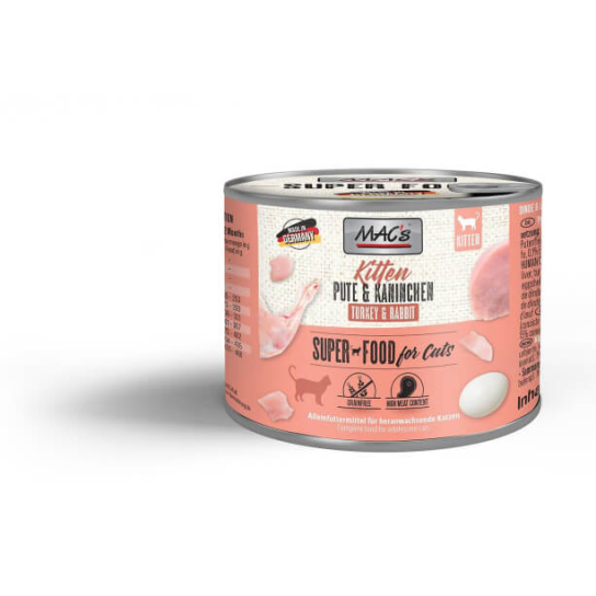 MAC'S CAT KITTEN - за подрастващи котки, Пуешко и Заешко, консерва 200г -  - Zoolink