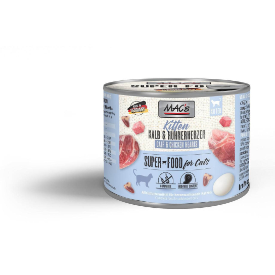 MAC'S CAT KITTEN - за подрастващи котки, Телешко и Пилешки сърца, консерва 200г -  - Zoolink