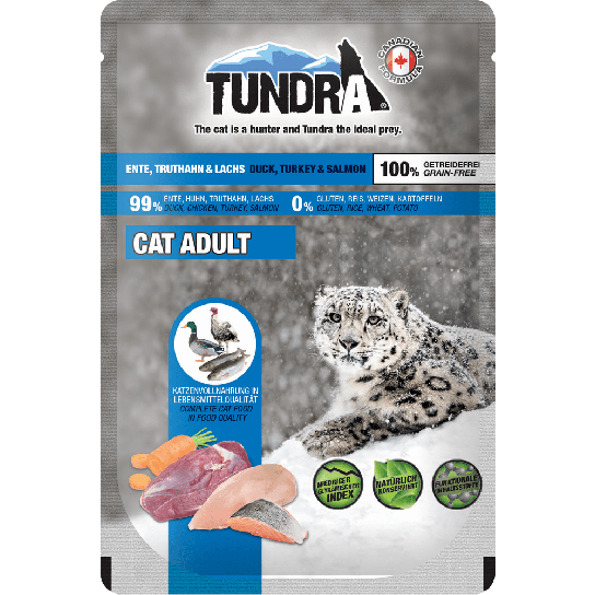 TUNDRA CAT ADULT - за котки в зряла възраст, Патица, Пуйка и Сьомга, пауч 85г -  - Zoolink