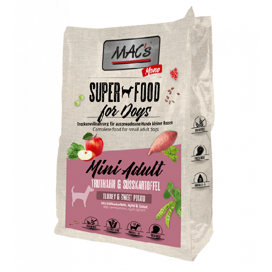 MAC'S DOG MINI ADULT MONOPROTEIN - за пораснали кучета от малки породи, Пуйка и сладък картоф, 750г - - Zoolink MAC'S DOG MINI ADULT MONOPROTEIN - за пораснали кучета от малки породи, Пуйка и сладък картоф, 750г - - Zoolink