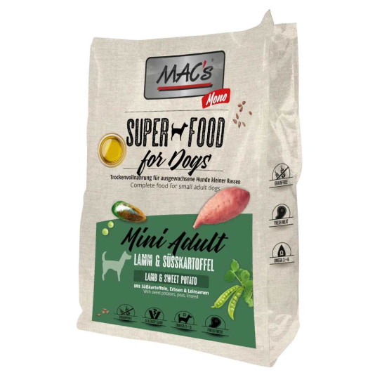 MAC'S DOG MINI ADULT MONOPROTEIN - за пораснали кучета от малки породи, Агне и сладък картоф, 750г -  - Zoolink