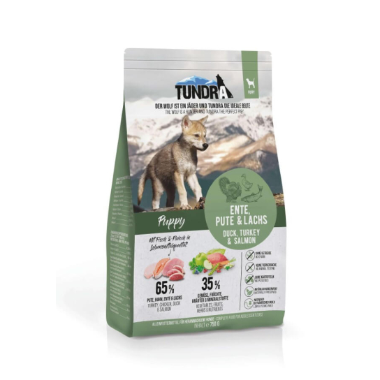 TUNDRA PUPPY - за подрастващи кучета, Патица, Пуйка и Сьомга, 750г -  - Zoolink