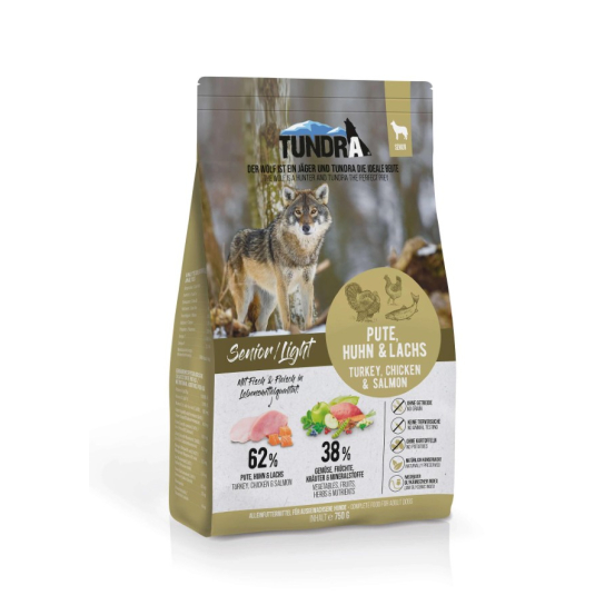 TUNDRA DOG SENIOR/LIGHT - за застаряващи или кастрирани кучета, Пуйка, Патица и Сьомга, 750г -  - Zoolink