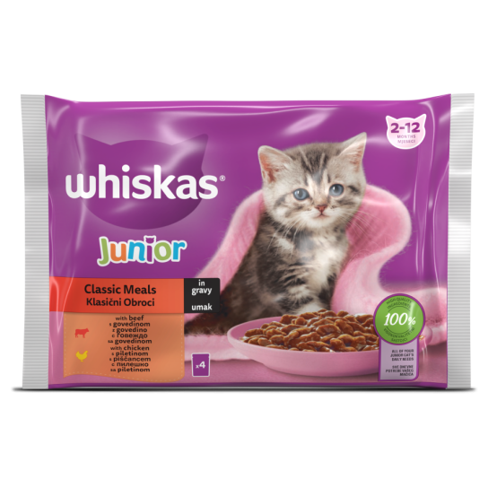 Whiskas Пауч Джуниър Месна Селекция в сос грейви, 4x85г -  - Zoolink