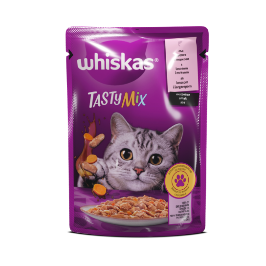 Whiskas Пауч Tasty Mix Сьомга и Моркови в сос грейви, 85г -  - Zoolink