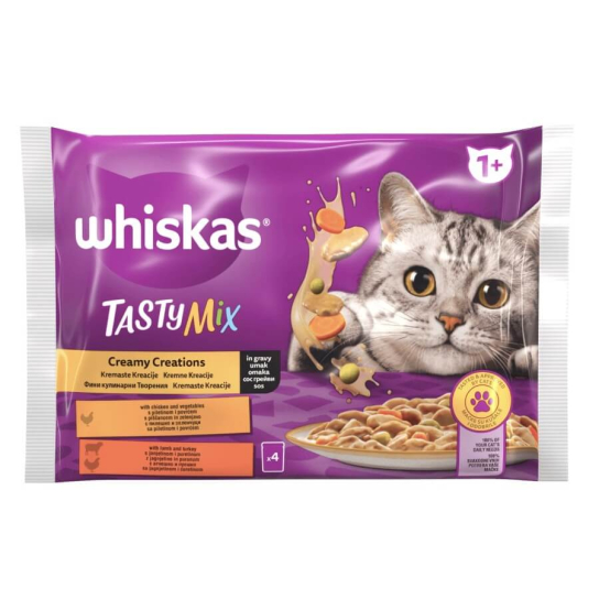 Whiskas Пауч Tasty Mix Кремообразни Ястия в сос грейви, 4x85г -  - Zoolink
