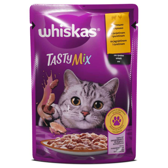 Whiskas Пауч Tasty Mix Агнешко и Пуешко в сос грейви, 85г -  - Zoolink