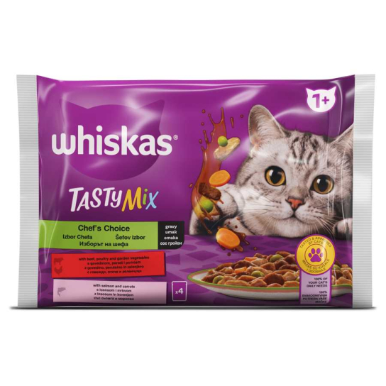 Whiskas Пауч Tasty Mix Избор на Готвача в сос грейви, 4x85г -  - Zoolink