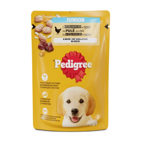 Pedigree Пауч Джуниър Пилешко и Ориз в желе, 100г -  - Zoolink