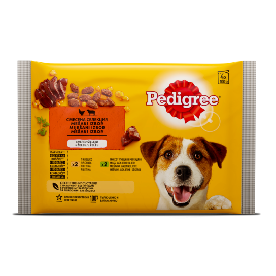 Pedigree Пауч Пилешко, Агнешко,  Дроб в желе, 4x100г -  - Zoolink Pedigree Пауч Пилешко, Агнешко,  Дроб в желе, 4x100г -  - Zoolink