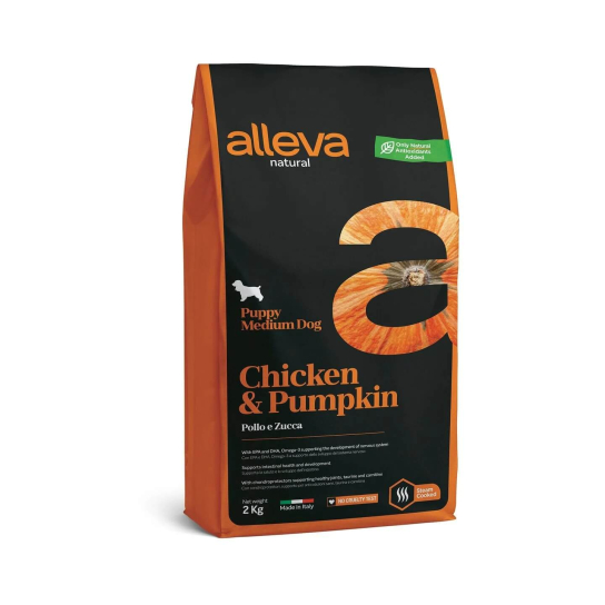 Храна за кучета alleva natural puppy medium с пиле и тиква 2 кг -  - Zoolink