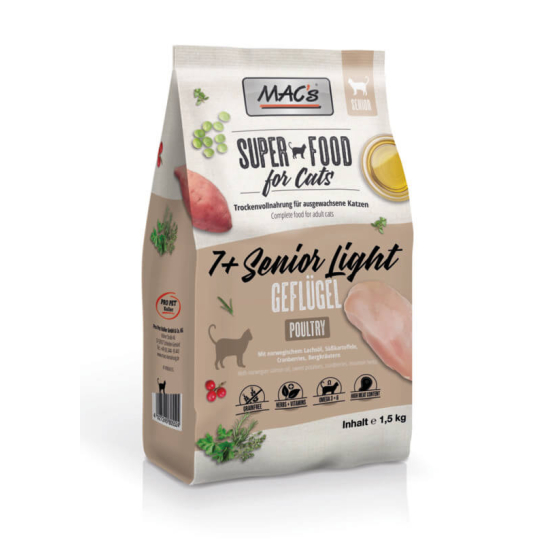 MAC'S CAT 7+ SENIOR LIGHT - за котки над 7г. и склонни към напъняване, Пиле, 1.5кг -  - Zoolink