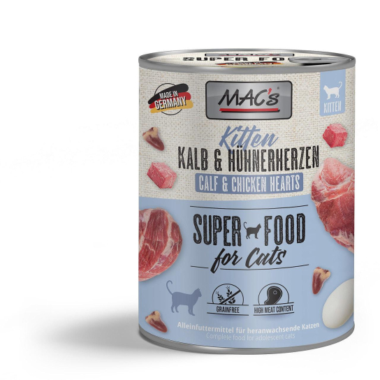 MAC'S CAT KITTEN - за подрастващи котки, Телешко и Пилешки сърца, консерва 800г -  - Zoolink