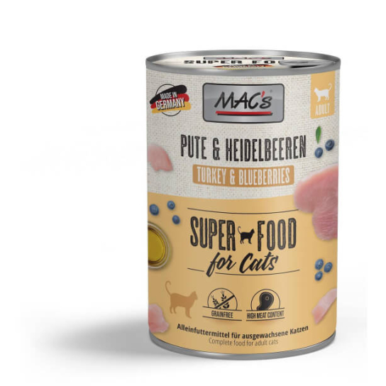 MAC'S CAT ADULT - за пораснали котки, Пуйка и Боровинки, консерва 400г -  - Zoolink
