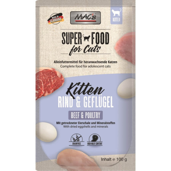 MAC'S CAT KITTEN - за подрастващи котки, Говеждо и Пиле, пауч 100г -  - Zoolink