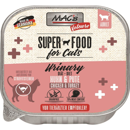 MAC'S CAT ADULT VETCARE URINARY - пастет за пораснали котки с уринарни проблеми, Пиле и Пуйка, 85г -  - Zoolink