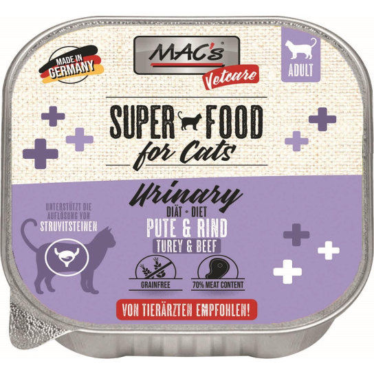 MAC'S CAT ADULT VETCARE URINARY - пастет за пораснали котки с уринарни проблеми, Пуйка и Говеждо,85г -  - Zoolink