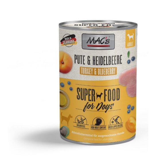MAC'S DOG ADULT - за пораснали кучета, Пуйка, Боровинки и Кайсии, консерва 400г -  - Zoolink