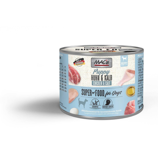 MAC'S DOG PUPPY - за подрастващи кученца, Пиле и Телешко, консерва 200г -  - Zoolink