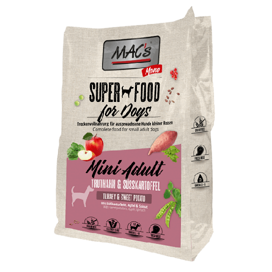 MAC'S DOG MINI ADULT MONOPROTEIN - за пораснали кучета от малки породи, Пуйка и сладък картоф, 7кг -  - Zoolink