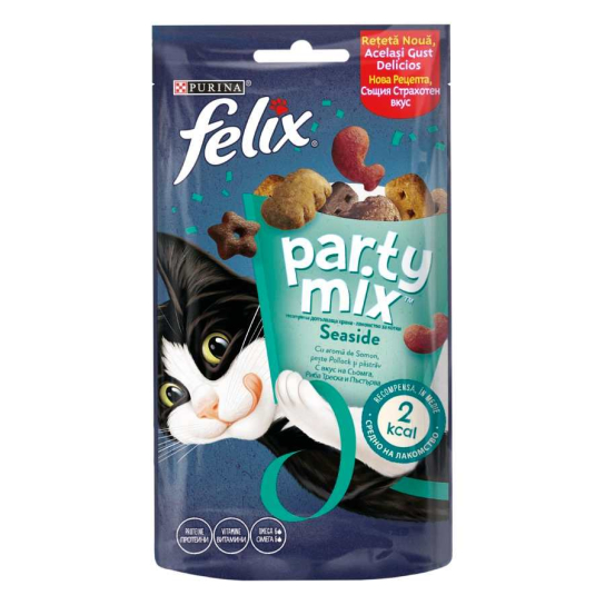 Purina Felix PARTY MIX Ocean Mix допълваща храна с аромат на Сьомга, Полок и Пъстърва, 60g -  - Zoolink