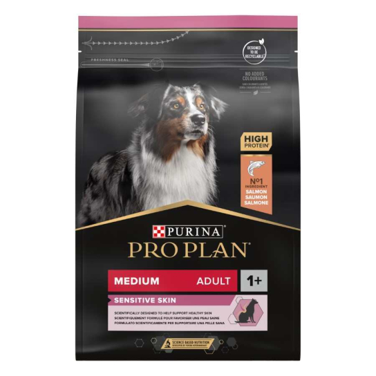 Purina Pro Plan Medium Adult Sensitive Skin кучета от средни породи с чувствителна кожа, Сьомга, 3kg -  - Zoolink