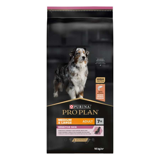 Purina Pro Plan Dog Medium&Large Adult 7+ SENSITIVE SKIN за средни и големи породи, Сьомга, 14kg -  - Zoolink