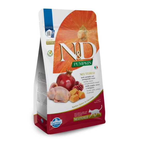 N&D CAT PUMPKIN QUAIL ADULT Neutered – храна кастрирани котки над 1г. с тиква, пъдпъдък и нар, 5кг -  - Zoolink