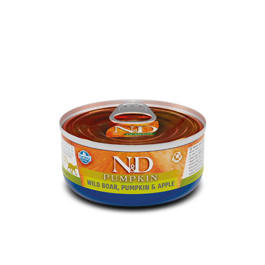 N&D CAT BOAR & PUMPKIN & APPLE  – за котки над 1г., с глиган, тиква и ябълка, консерва 70г -  - Zoolink