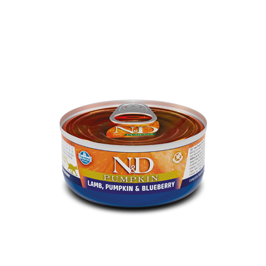 N&D CAT LAMB & PUMPKIN & BLUEBERRY – за котки над 1г., с агне, тиква и боровинки, консерва 70г -  - Zoolink