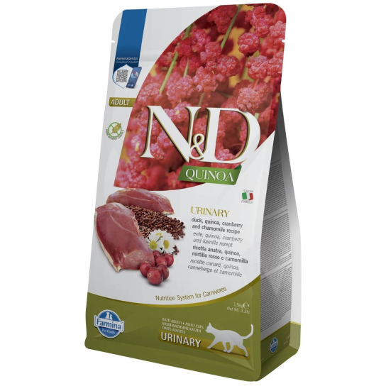 N&D QUINOA URINARY CAT – котки над 1г. за уринарен тракт с киноа, патица, боровинка и лайка, 5кг -  - Zoolink