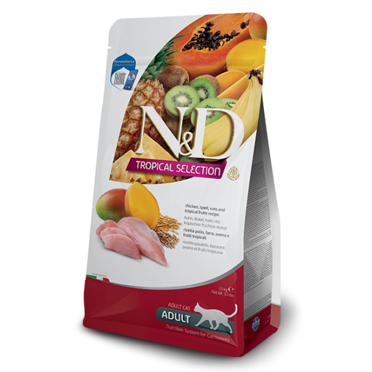 N&D CAT TROPICAL CHICKEN - За котки над 1 година с пилешко, спелта, овес и тропически плодове, 300г -  - Zoolink