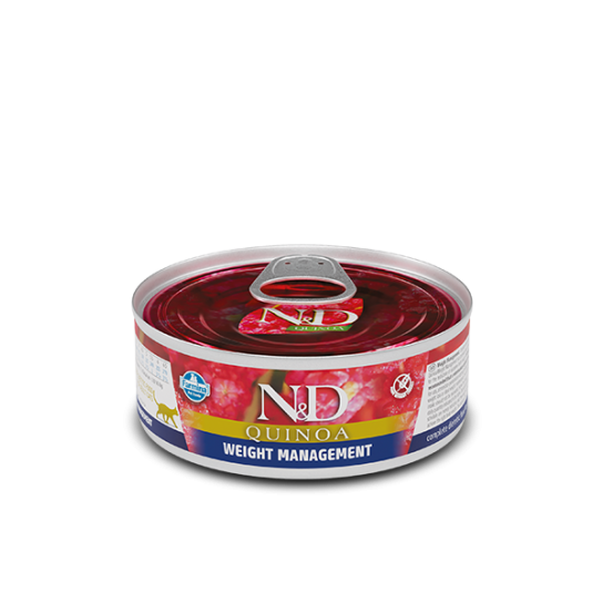 N&D CAT QUINOA WEIGHT MANAGEMENT – котки над 1г. контрол на теглото агнешко и броколи консерва 80г -  - Zoolink
