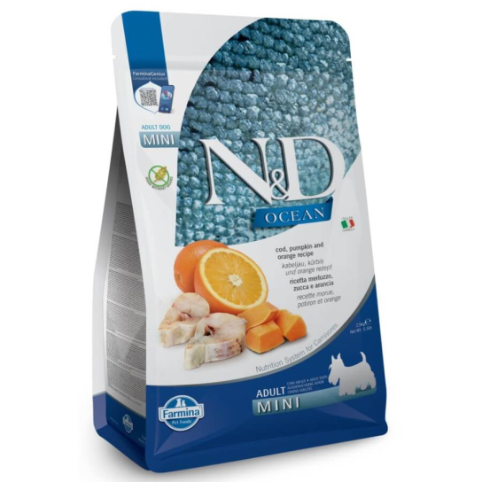 N&D OCEAN DOG ADULT MINI - за кучета над 1г. от дребни породи с Риба Треска, тиква и портокал, 2.5кг -  - Zoolink