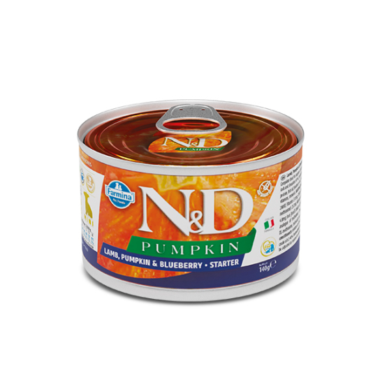 N&D PUMPKIN LAMB STARTER PUPPY MINI  – за кучета до 1г. , Aгне, тиква и боровинки, консерва 140г -  - Zoolink