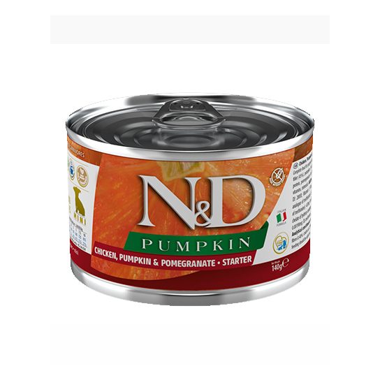 N&D DOG CHICKEN, PUMPKIN STARTER PUPPY MINI – за кучета до 1г., с пиле, тиква и нар, консерва 140г -  - Zoolink