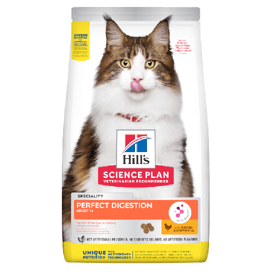 Hill's SP Feline Adult Perfect Digestion - за котки над 1 г., с Пиле и кафяв ориз, 7кг -  - Zoolink