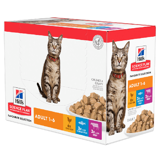 Hill's SP Feline Adult FAVOURITE SELECTION - в сос Грейви за котки над 1 г, теле, пиле, риба 12х85гр -  - Zoolink