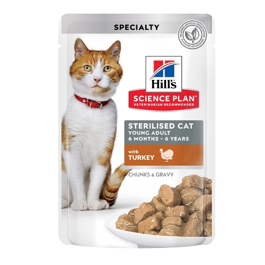 Hill's SP Feline Young Adult Sterilised Turkey - кастрирани котки от 6м. до 6г., Пуйка пауч 12х85г -  - Zoolink