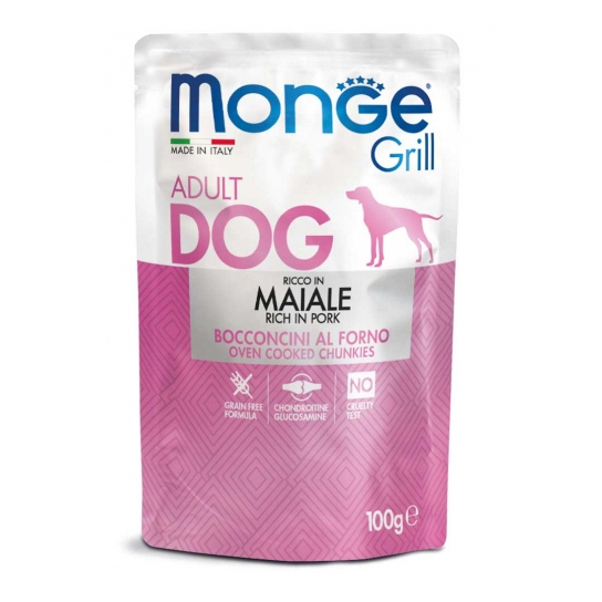 MONGE GRILL DOG ADULT - хапки за пораснали кучета, със Свинско, пауч 100г -  - Zoolink