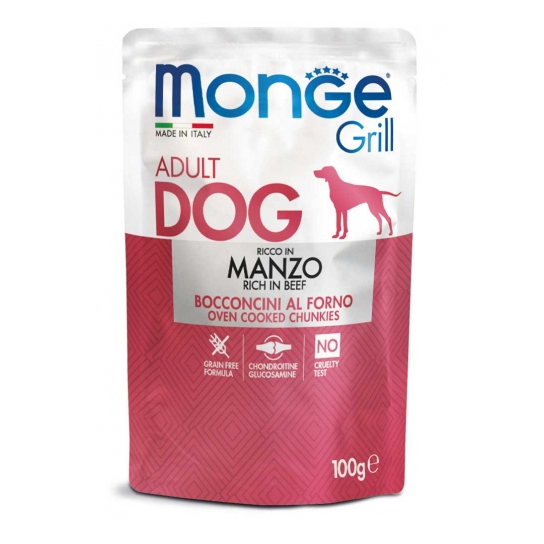 MONGE GRILL DOG ADULT - хапки за пораснали кучета, с Телешко, пауч100г -  - Zoolink