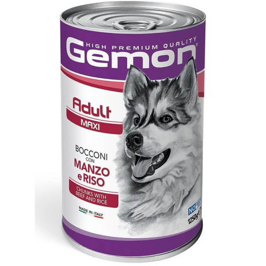 GEMON Adult Maxi beef&rice- за големи породи в зряла възраст с телешко и ориз, консерва 1.25кг. -  - Zoolink