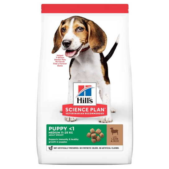 Hill's SP Dog Puppy Medium Lamb - за средни породи кучета до 25 кг и до 1г., Агне и ориз 14кг -  - Zoolink