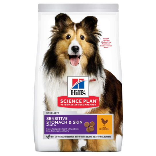 Hill's SP Canine Adult Sensitive Stomach& Skin - За куче над 1г. с чувствителен стомах и кожа, 2.5кг -  - Zoolink