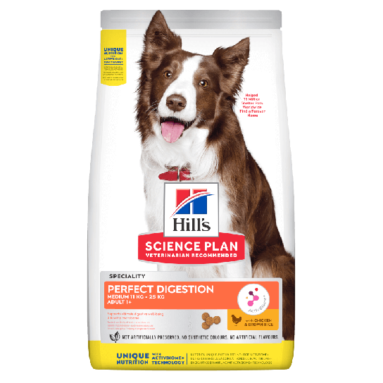 Hill's SP Canine Adult Perfect Digestion  Medium  – за кучета над 1г. с Пиле и кафяв ориз, 2.5кг -  - Zoolink
