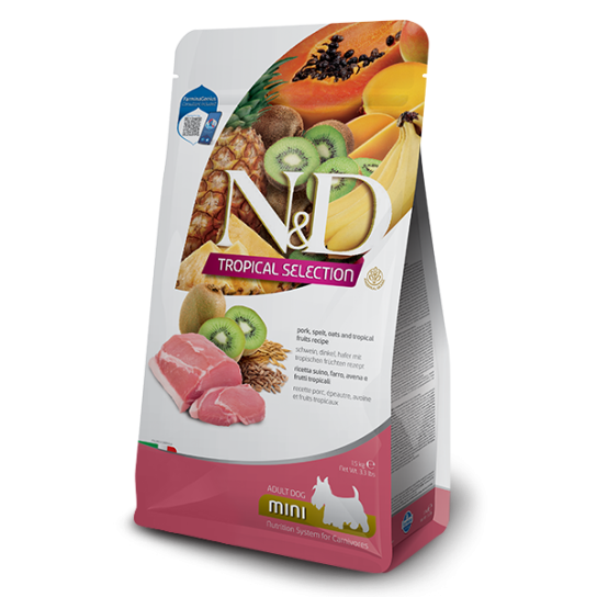 N&D DOG TROPICAL PORK ADULT MINI - куче над 1г от дребни породи свинско, спелта, овес плодове 1.5кг. -  - Zoolink