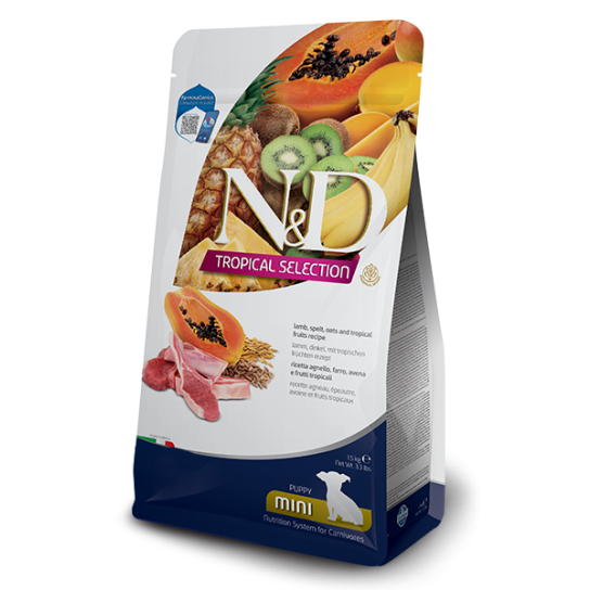 N&D DOG TROPICAL LAMB PUPPY MINI - за куче под 1г от дребни породи агне, спелта, овес плодове, 1.5кг -  - Zoolink